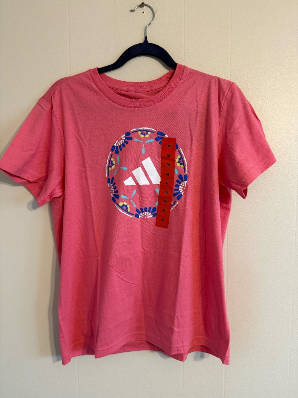 NWT Girls Pink Adidas Soccer Ball Graphic T-Shirt Size M (12-14)